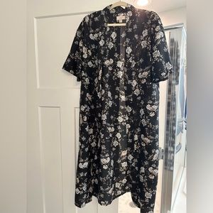 loft Boho black floral printed long short sleeve cardigan worn once